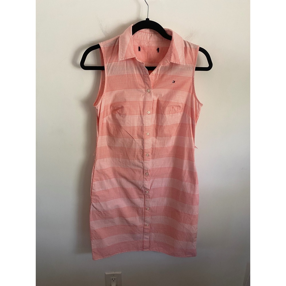 Tommy Hilfiger Womens Orange Gingham Plaid Sleeveless Cotton Shirt Dress‎ Sz 4
